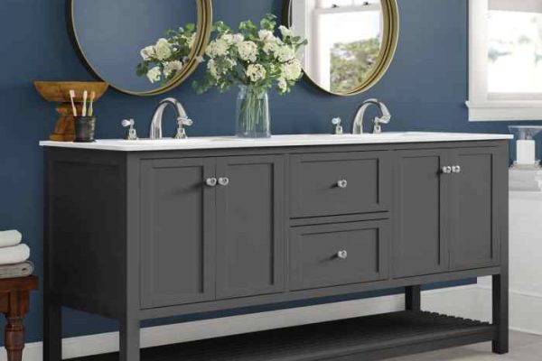 Blue and gray bathroom decor