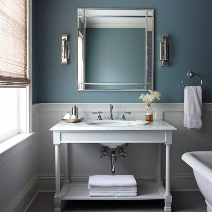 Blue and gray bathroom decor