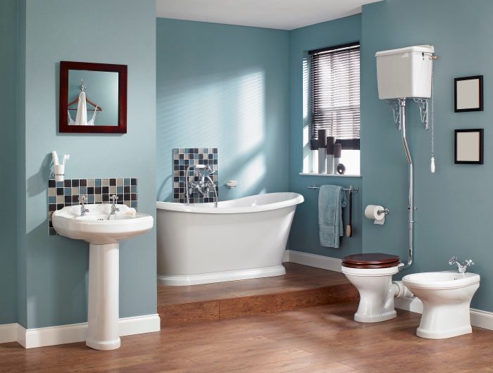 Blue and silver bathroom decor