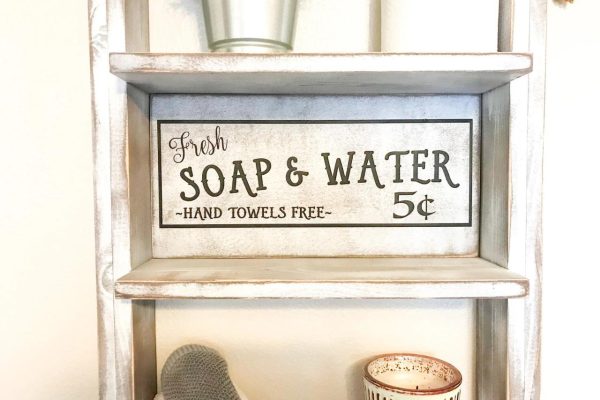 Farmhouse bathroom shelf decor