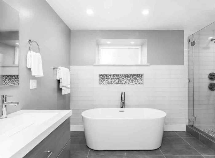 Gray and white bathroom decor