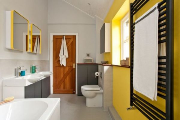 Blue yellow bathroom decor