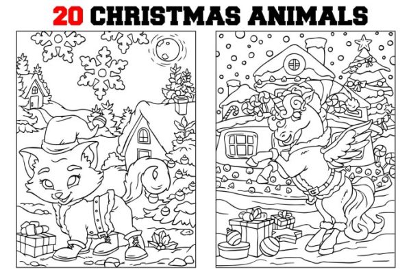 Holiday animal coloring pages