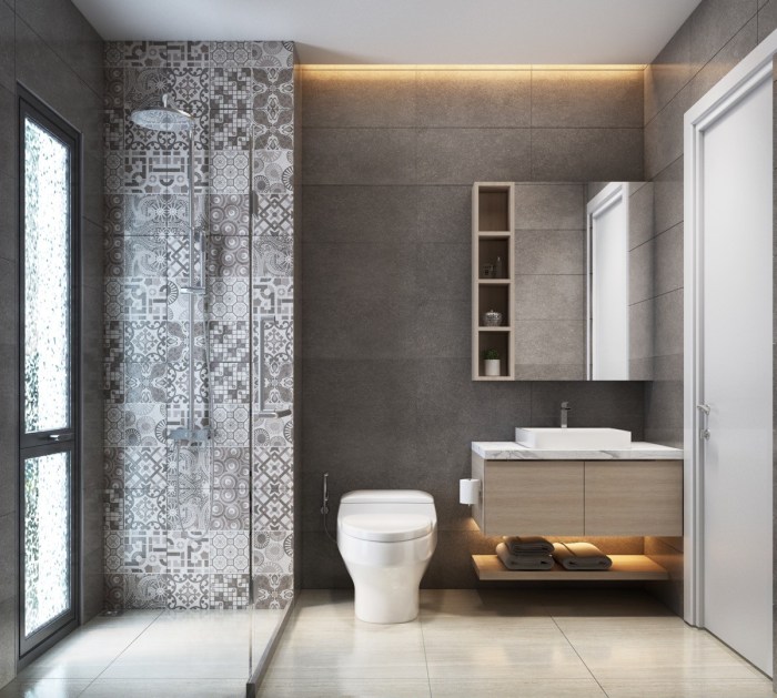 Gray and white bathroom decor