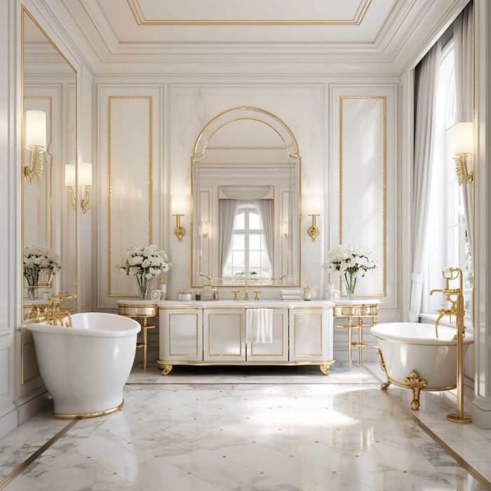 Gold and white bathroom decor