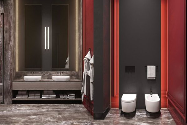 Black and red bathroom decor