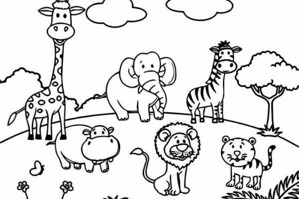 Realistic jungle animal coloring pages