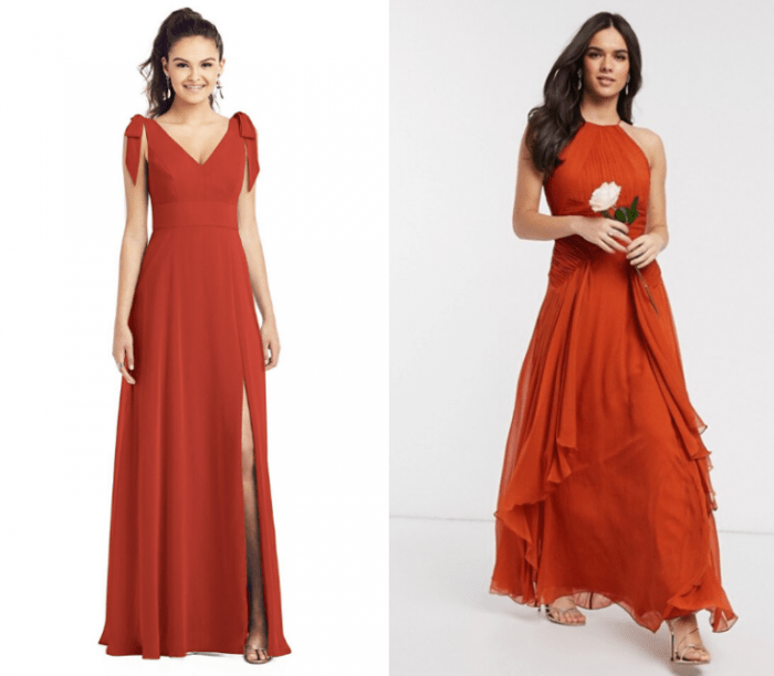 Burnt orange dress for wedding guest