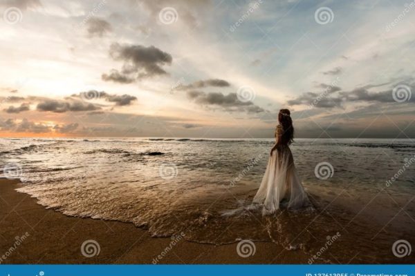 Blue dress beach wedding