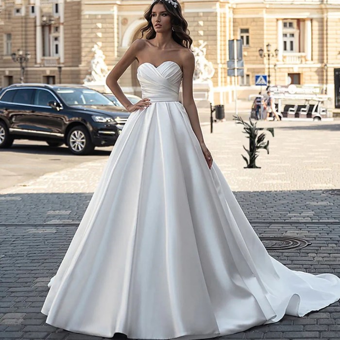 V neck wedding dress satin