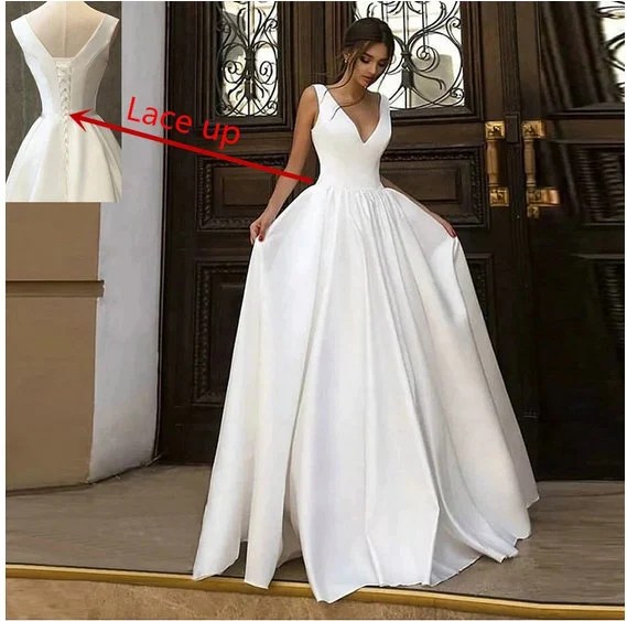 Dresses white wedding satin neck line long formal prom pleated evening whtie price