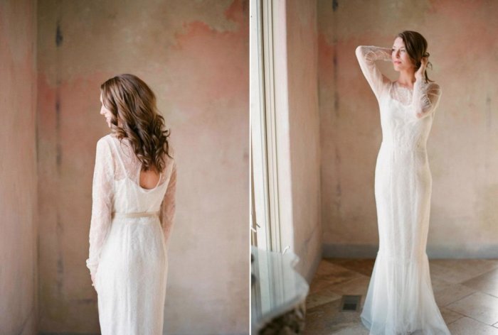 Chiffon wedding dress with lace